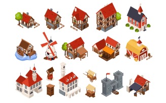 Medieval Architecture Isometric Set Vector Illustration Concept