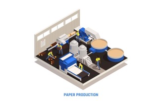 Paper Production Isometric Set Vector Illustration Concept