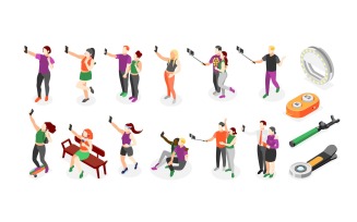 Selfie Day Isometric Icons Vector Illustration Concept