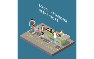 Social Distancing Isometric Vector Illustration Concept
