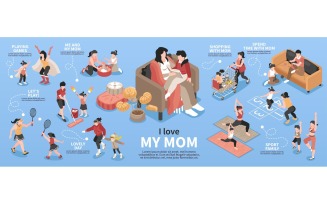 Isometric Motherhood Infographics Vector Illustration Concept