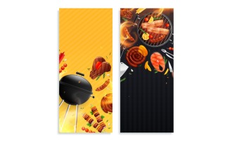 Bbq Grill Party Flat Vertical Banners Vector Illustration Concept
