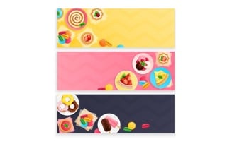 Desserts Sweets Flat Banners Vector Illustration Concept