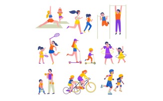 Family Fitness Sport Set Vector Illustration Concept