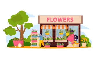 Flower Shop Flat Composition Vector Illustration Concept