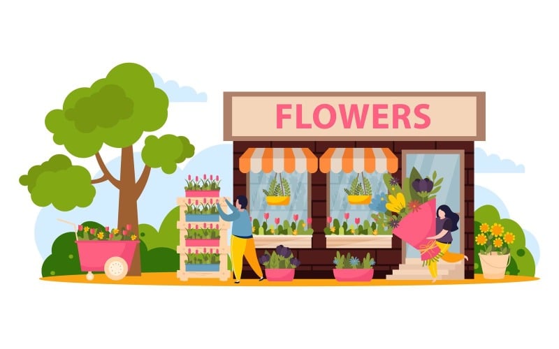 Flower Shop Flat Composition Vector Illustration Concept