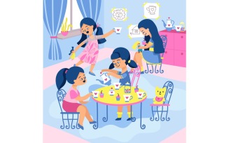 Kindergarten Girls Vector Illustration Concept