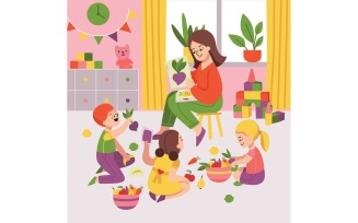Kindergarten Montessori Vegetables Vector Illustration Concept