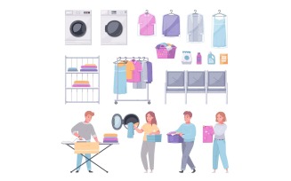 Laundry Cartoon Set Vector Illustration Concept