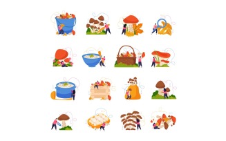 Mushrooms Flat Icons Vector Illustration Concept