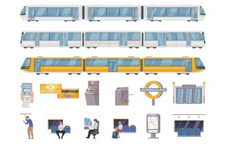 Public Underground Transport Flat Set Vector Illustration Concept