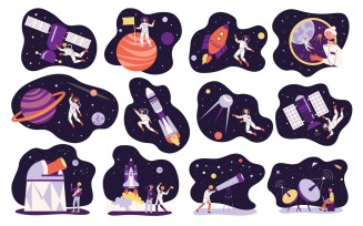 Astronomy Space People Set Vector Illustration Concept