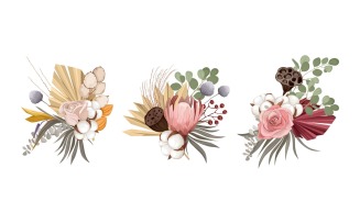Boho Dried Flowers Bouquets Vector Illustration Concept
