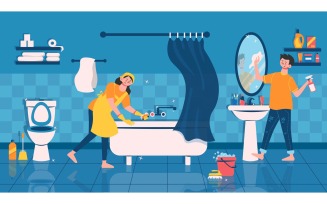 Cleaning Bathroom Vector Illustration Concept