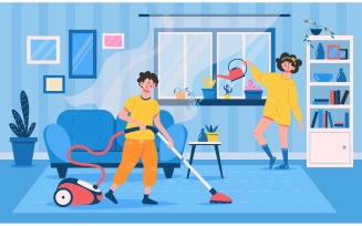 Cleaning Family Vector Illustration Concept