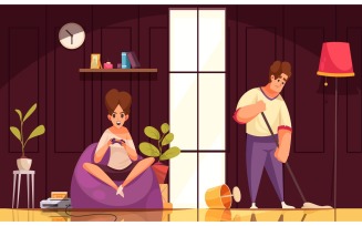 Daily Routine Woman Man Vector Illustration Concept