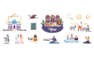 Islam Holiday People Set Flat Vector Illustration Concept