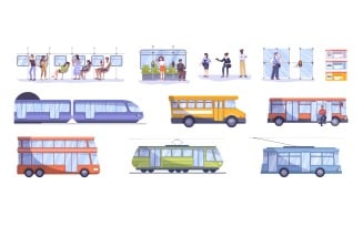 Public Transport Set Flat Vector Illustration Concept