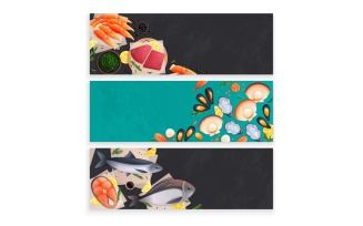 Seafood Flat Banners Vector Illustration Concept