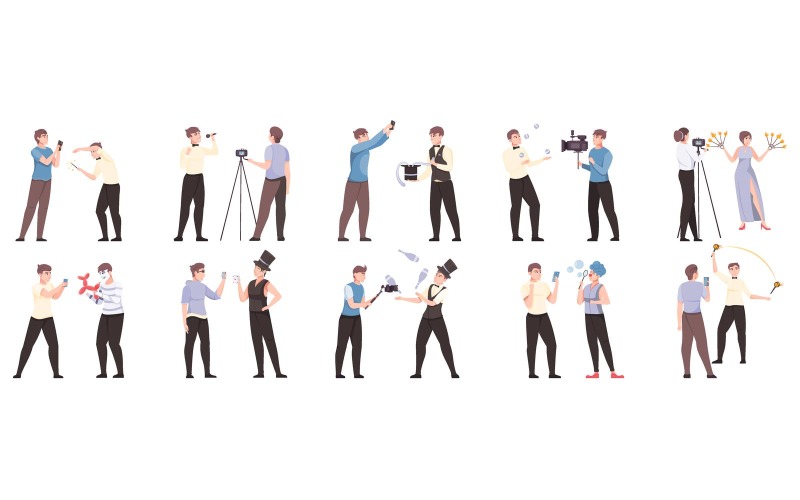 Streaming People Video Set Flat Vector Illustration Concept