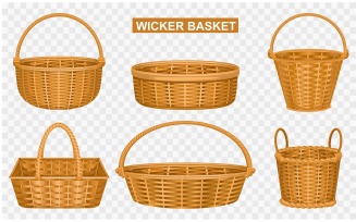 Wicker Basket Transparent Set Vector Illustration Concept