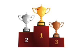 Cups Medals Reward Pedestal Vector Illustration Concept