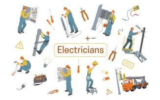 Electric Workers Flat Composition 2 Vector Illustration Concept