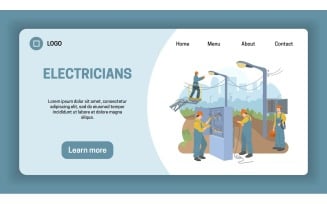 Electric Workers Flat Web Site Vector Illustration Concept