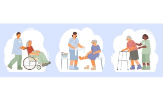 Nursing Home Elderly Composition Set Flat Vector Illustration Concept