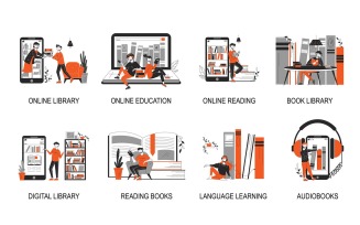 Online Library Compositions Vector Illustration Concept