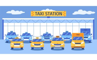 Taxi Park Vector Illustration Concept