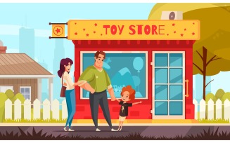 Toys Shop Outside Vector Illustration Concept