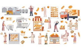 Bakery Factory Set Flat Vector Illustration Concept