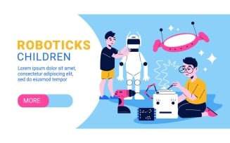 Children Robot Horizontal Banner Vector Illustration Concept