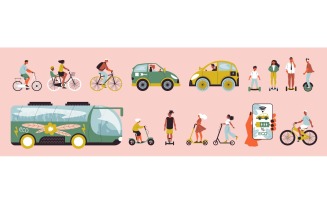 Eco Transport Color Set Vector Illustration Concept