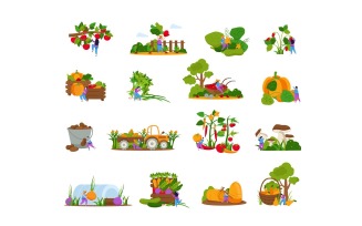 Harvesting Flat Icons Vector Illustration Concept