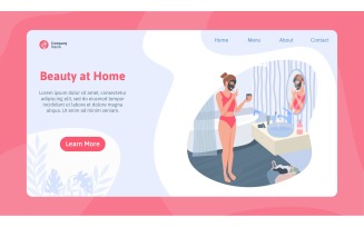 Home Beauty Routine Time Flat Web Site Vector Illustration Concept