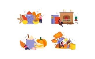 Cozy Fall Flat Composition 3 Vector Illustration Concept