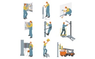 Electric Workers Flat Set 2 Vector Illustration Concept