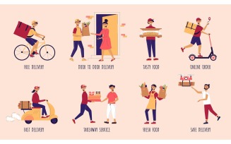 Food Delivery Compositions Vector Illustration Concept