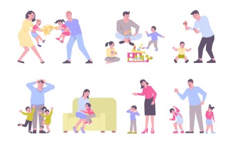 Parenting Types Set Flat Vector Illustration Concept