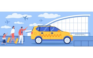 Taxi Vacation Airport Vector Illustration Concept