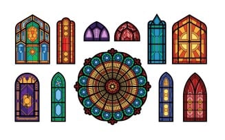 Church Windows Mosaic Set Vector Illustration Concept