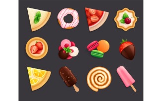 Desserts Sweets Flat Set Vector Illustration Concept