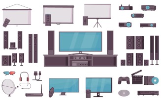 Home Theater System Set Flat Vector Illustration Concept
