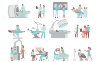 Medical Diagnostic People Equipment Set Flat Vector Illustration Concept