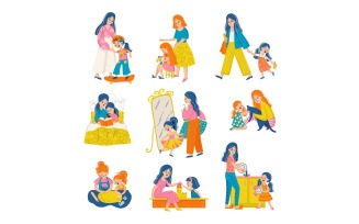 Mother And Daughter Set Vector Illustration Concept