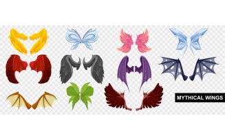 Mythical Wings Transparent Set Vector Illustration Concept
