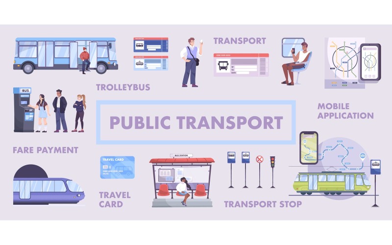 Public Transport Flowchart Flat 2 Vector Illustration Concept