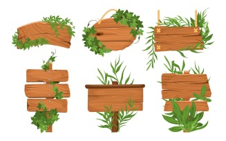 Wooden Sign Plant Set Vector Illustration Concept